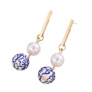 Blue Posy Pearl Dangle Earrings